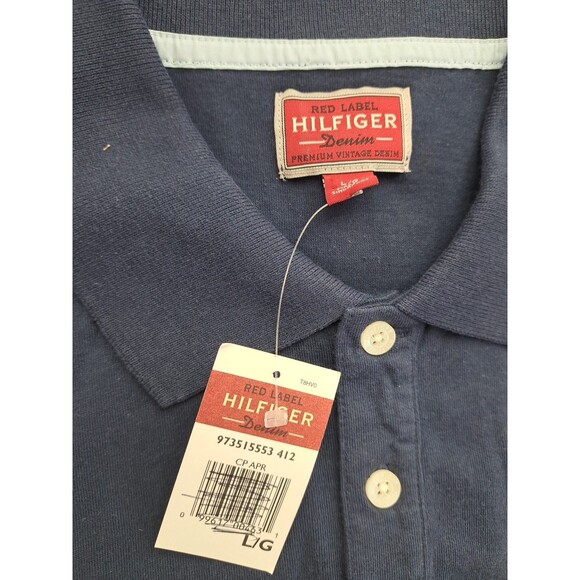 Vtg Y2k 2002 Navy Blue Mens Polo Hilfiger Pocket Crest Red Label Large Prep - Picture 3 of 11